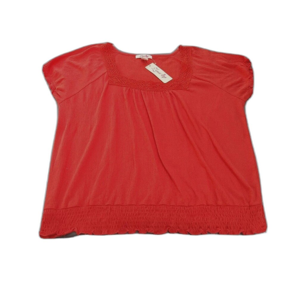 Zena Woman Top Size 14/16 Orange Short Sleeve Square Neck Ruffles Casual